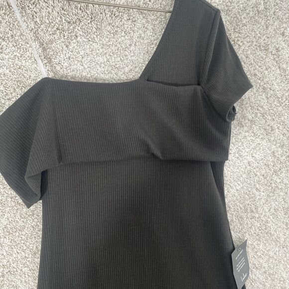 Lulus Sultry Side Black Ribbed One-shoulder Bodycon‎ Mini Dress - Small NWT - Picture 4 of 9